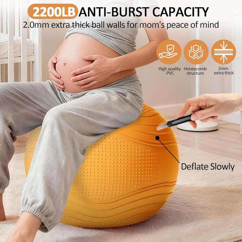 Gruper Yoga Ball, Multiple Sizes Non Slip Exercise Ball for Workout, Birthing, Balance, Stability, Pregnancy, 2200LB Capacity, Anti Burst Chair for Home and Office, Includes Quick Pump & Fitness Guide - Image 2